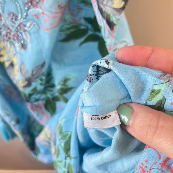 Bella Tu Embroidered Light Blue Floral Tunic Dress W/ Tassels & Bead Trim - Sz. - Picture 3 of 8